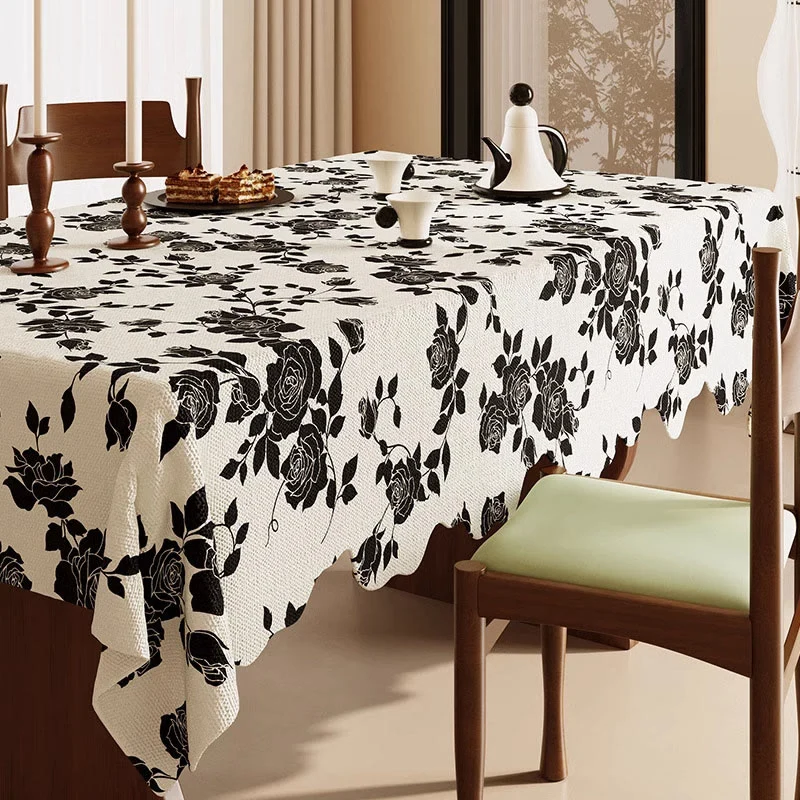 User-Friendly Ownkoti Luxurious Black Rose Cotton Linen Tablecloth Quality