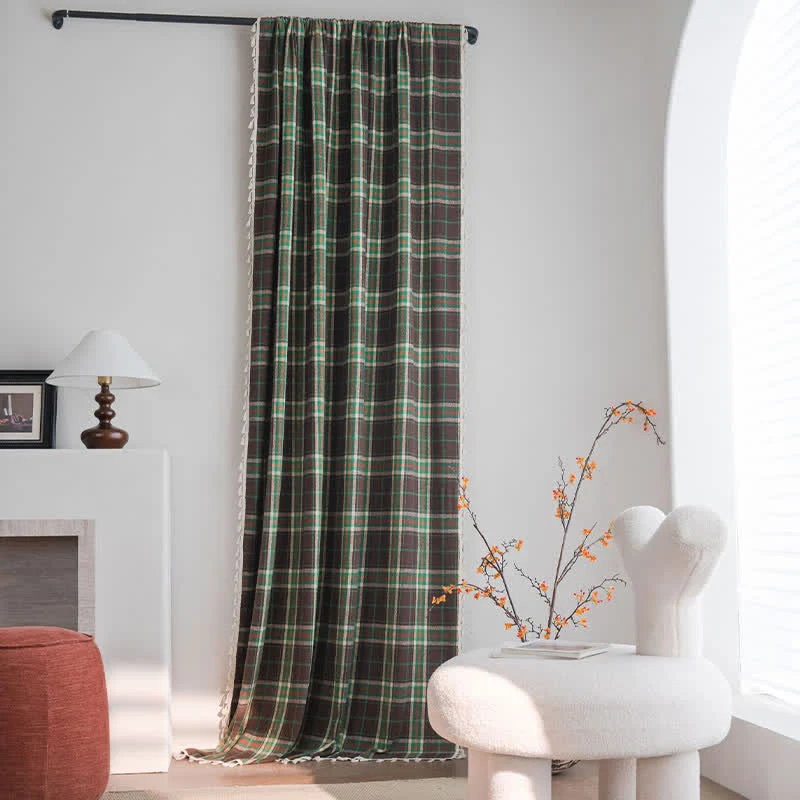 Trusted Ownkoti Vintage Style Green Plaid Tassel Curtain Professional
