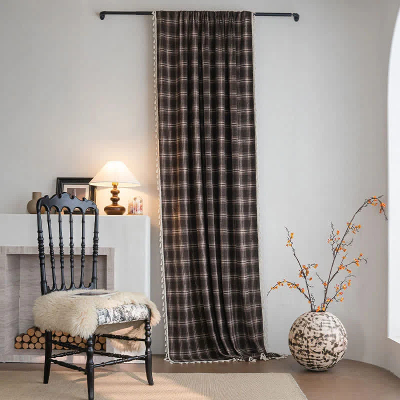 Organic Ownkoti Vintage Style Plaid Tassel Curtain Efficient