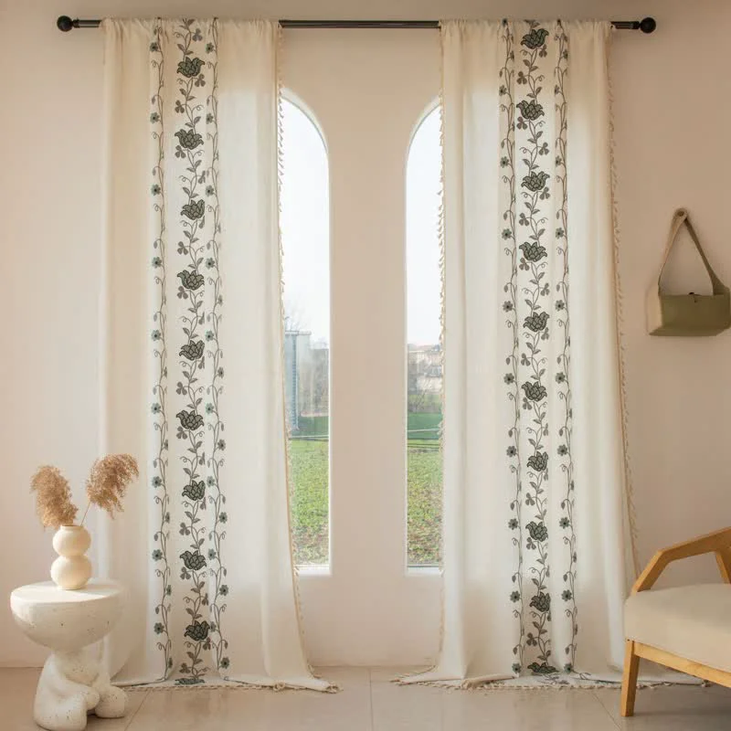 User-Friendly Ownkoti Rose Floral Vine Tassel Curtain High-Performance
