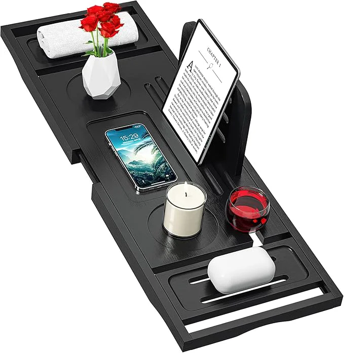 Classic Bathtub Tray Caddy Black- Bath Tray Black High-Grade