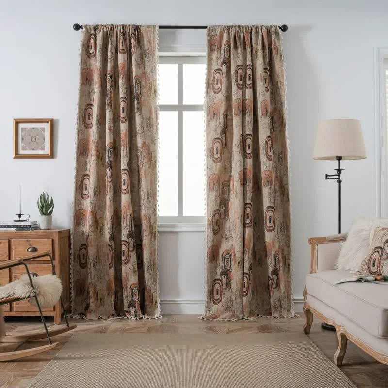 Enhanced Ownkoti Tree Ring Jacquard Curtain with Tassel High-Grade