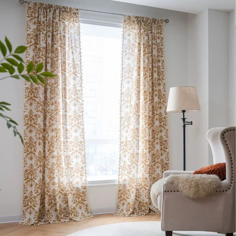 Trusted Ownkoti Vintage Yellow Pattern Curtain with Tassel Official