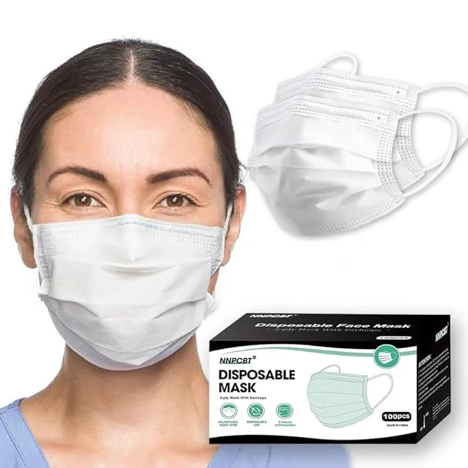 Unique NNPCBT White Disposable Face Masks 100 Pack 3-Ply Breathable Mask Fine