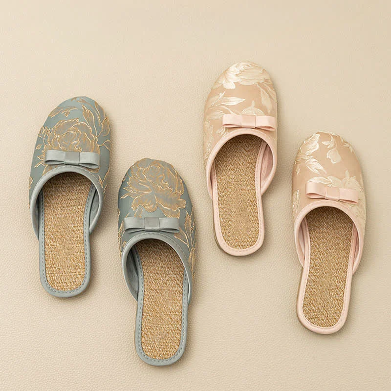 Functional Ownkoti Embroidery Linen Slippers with Closed Toe Convenient