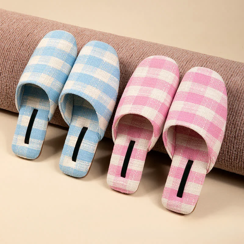 Practical Ownkoti Chic Plaid Cotton-Linen Anti-Slip Slippers Dependable