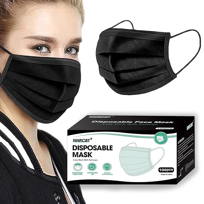 Premium NNPCBT 100PCS 3 Ply Black Disposable Face Mask Filter Protection Face Masks Lightweight