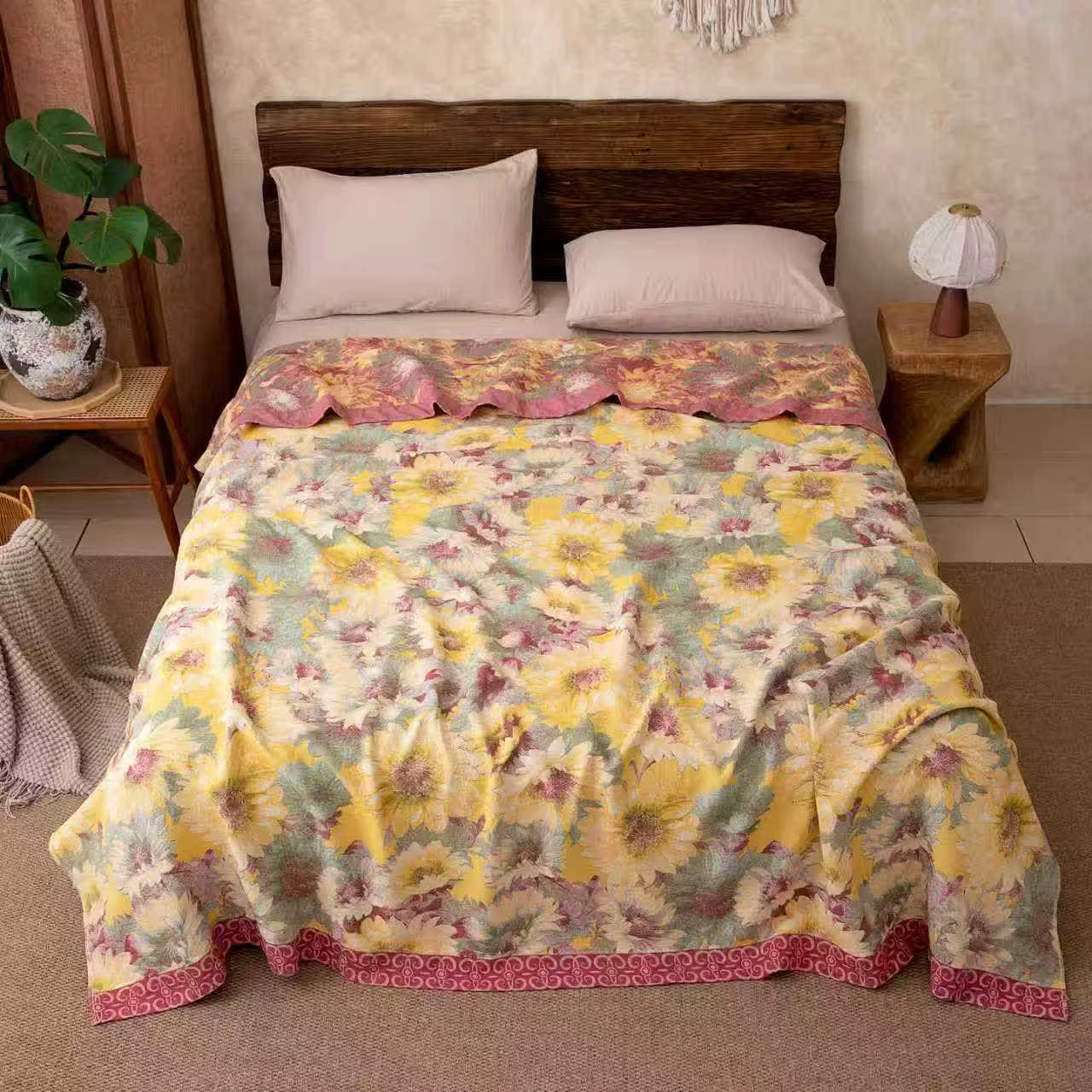 Classic Ownkoti Artistic Sunflower Cotton Gauze Blanket User-Friendly