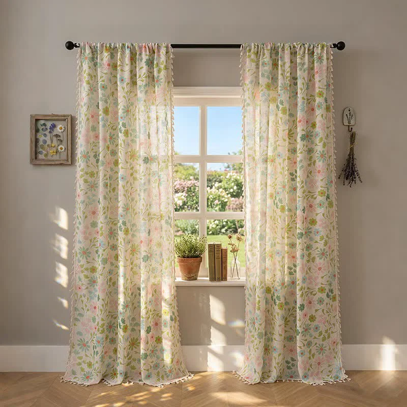 Genuine Ownkoti Daisy amp Leaf Print Curtain With Tassel Modern