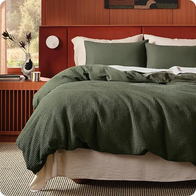 Organic Bedsure Cotton Duvet Cover King Size - Cotton Waffle Weave Olive Green Duvet Cover PureWoven Textured Breathable Bedding Comforter Cover for All Season 1 Duvet Cover Only 104 quot x90 quot Premium Material