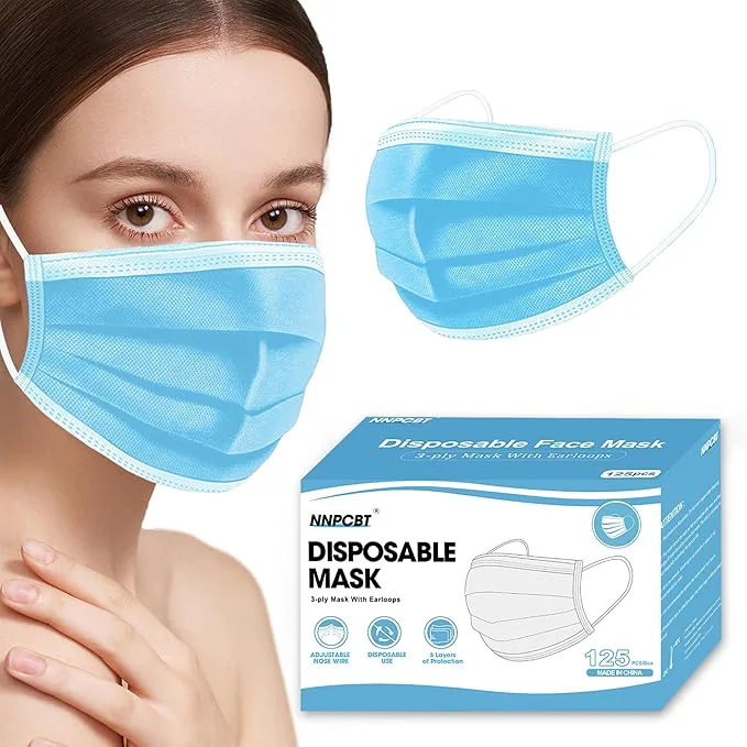 Expertly Made NNPCBT Blue Disposable Face Masks 125 Pack 3-Ply Breathable Mask Unique