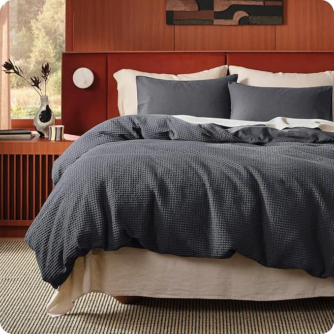 Elite Bedsure Cotton Duvet Cover Queen Size - Cotton Waffle Weave Charcoal Duvet Cover PureWoven Textured Breathable Bedding Comforter Cover for All Season 1 Duvet Cover Only 90 quot x90 quot Next-Generation