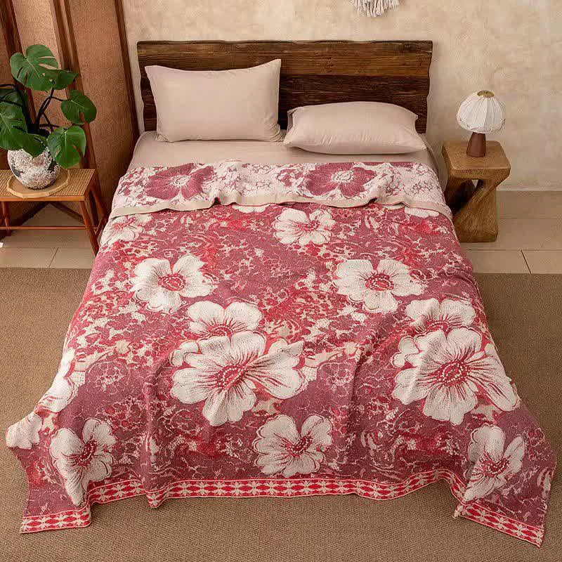 Classic Ownkoti Country Style Hibiscus Cotton Gauze Blanket Recyclable