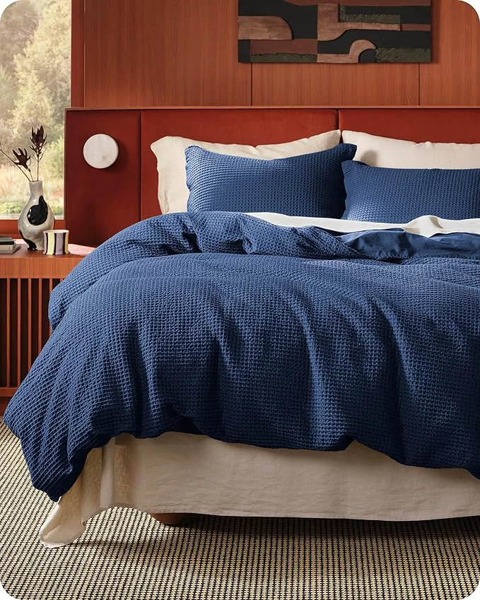 Excellent Bedsure Cotton Duvet Cover Set - Cotton Waffle Weave Navy Duvet Cover California King GentleSoft™ and Breathable Cal King Bedding Set for All Season 3 Pieces 104 quot x98 quot Selected