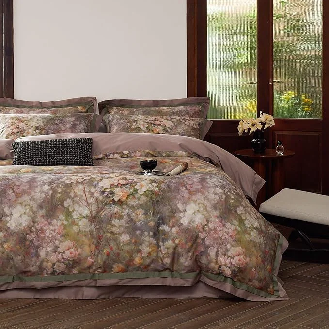 Versatile VM VOUGEMARKET Painting Flower Duvet Cover King Smooth Long Staple Cotton Bedding Duvet Cover with Pink Floral Pattern Garden Cottage Botanical Comforter Cover for Spring Summer Advanced