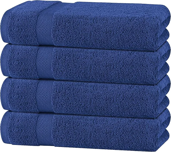 Specialty White Classic Navy Blue Bath Towels 27x54 Inch Cotton Towel Set Excellent