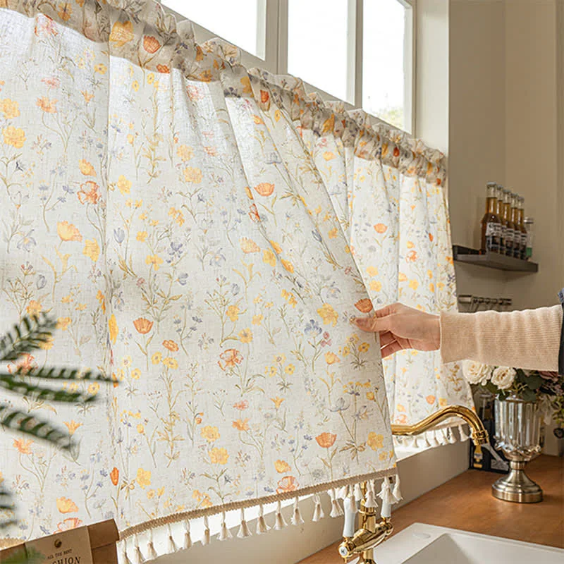 Organic Ownkoti Floral Semi-Sheer Kitchen Half Curtain Minimalist