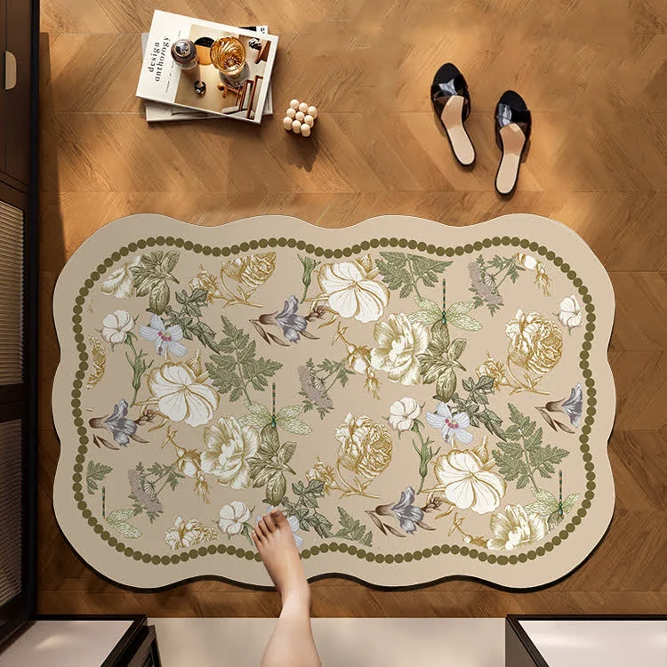Original Ownkoti Floral Diatom Mud Quick-Dry Bathroom Mat Casual