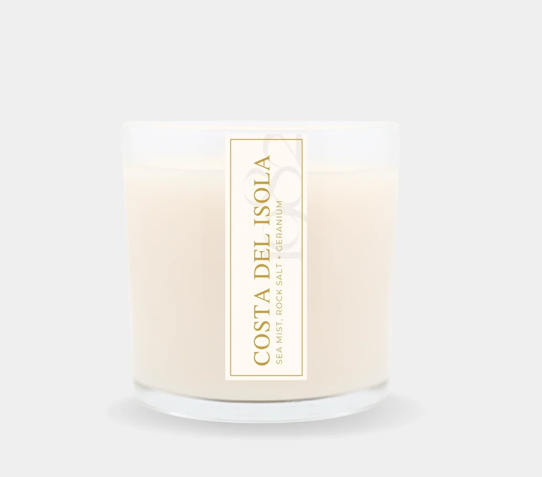 Versatile Costa Del Isola 14 oz Double Wick - Notes Sea Mist Rock Salt Lily of the Valley Geranium amp Citrus Green