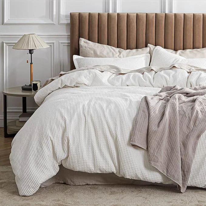Specialty Bedsure Cotton Duvet Cover Set - Cotton Waffle Weave Coconut White Duvet Cover Oversized Queen Size GentleSoft™ and Breathable Bedding Set for All Season 3 Pieces 98 quot x98 quot Responsible