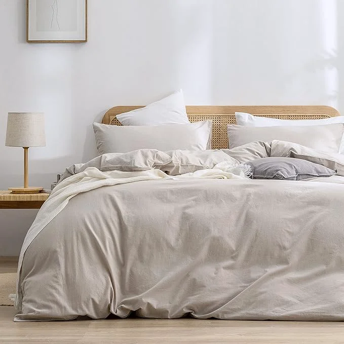Authentic OUCH Duvet Cover Set Washed Cotton Linen Feel Super Soft Comfortable Chic Lightweight 2 PCs Home Bedding Set Solid Linen Grey Twin Twin XL Luxury