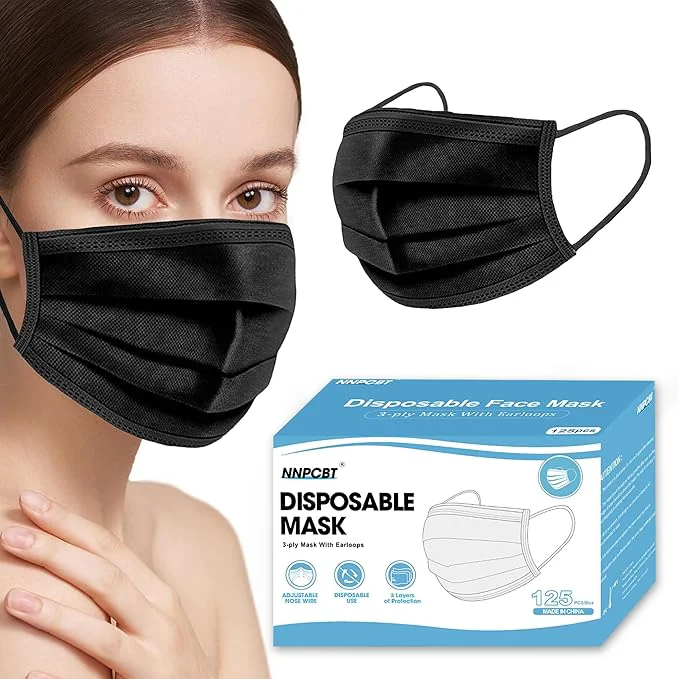 Official NNPCBT Black Disposable Face Masks 125 Pack 3-Ply Breathable Mask Traditional