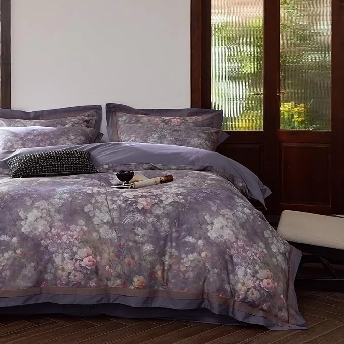 Powerful VM VOUGEMARKET Purple Floral Duvet Cover Set Queen 3 Pieces Garden Flower Duvet Cover with 2 Pillow Shams Smooth Silky Long Staple Cotton Bedding Set-Queen 90x90 Inch Next-Generation
