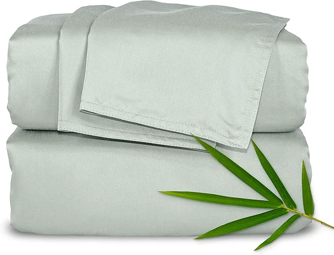 Secure Pure Bamboo California King Sheets Organic Viscose Derived from Bamboo Bed Sheet Set Soft amp Cooling Double Stitching 2 Year Quality Promise California King Sea Glass Artisan