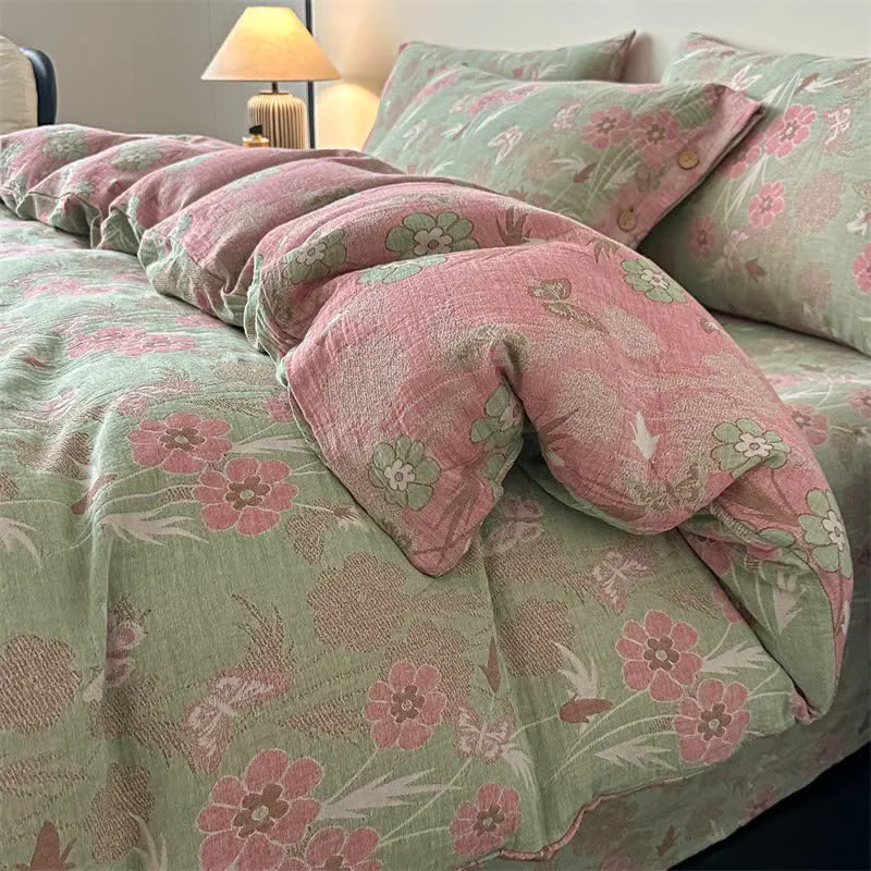 Environmentally Friendly Ownkoti Floral amp Butterfly Pure Cotton Gauze Bedding 4PCS Healthy