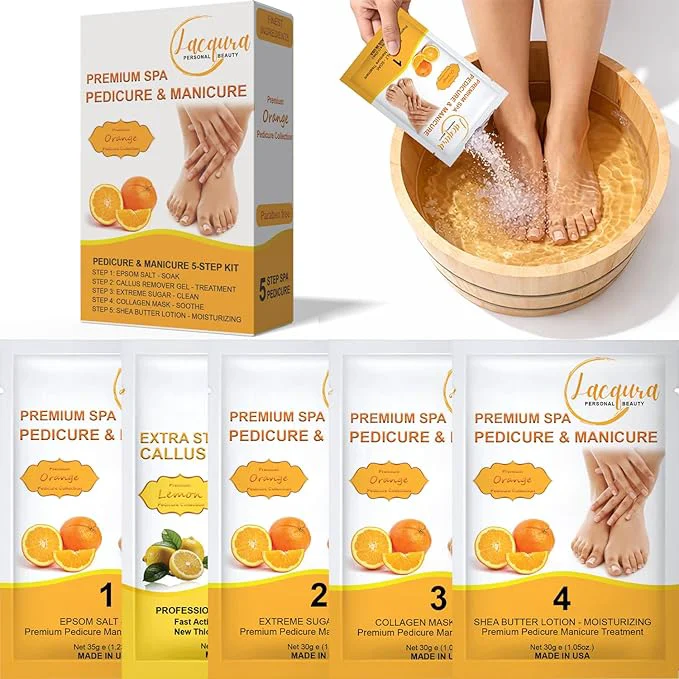 Solid Deluxe Pedicure Kit 5 Step Spa Set – Epsom Salt Soak Callus Remover Gel Expertly Made