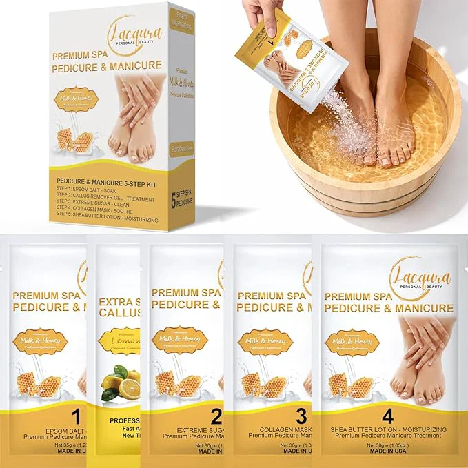 Flexible Deluxe Pedicure Kit 5 Step Spa Set – Epsom Salt Soak Callus Remover Gel Original