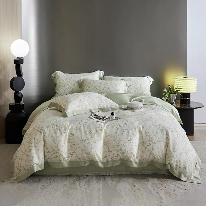 Stylish VM VOUGEMARKET Eucalyptus Lyocell Duvet Cover with 2 Pillow Shams Vintage Garden Flower Bedding Set Silky Soft Cool-to-The-Touch Comforter Cover for Summer-King Mint Green Top-Quality