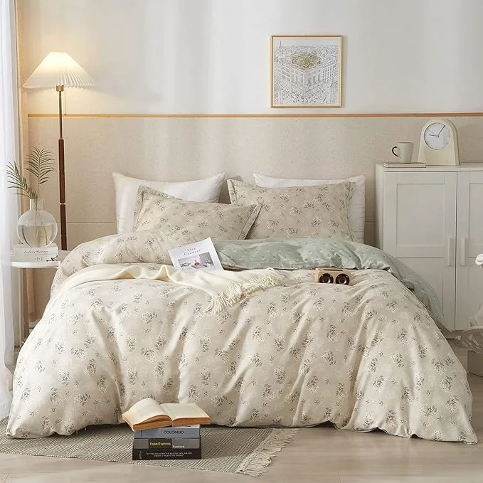 Modern VM VOUGEMARKET Cotton Duvet Cover Set King Grey Green Flower Duvet Cover Matching 2 Pillow Shams Aesthetic Garden Style Bedding Set for Girls Women- 104 quot x90 quot Grey Green Selected