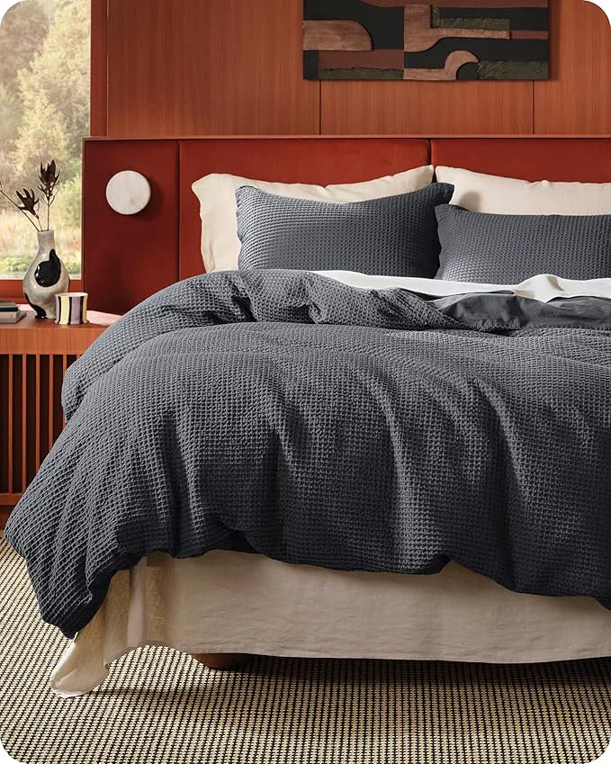 Durable Bedsure Cotton Duvet Cover Full - Cotton Waffle Weave Charcoal Duvet Cover Set GentleSoft™ and Breathable Bedding Set for All Season 3 Pieces 80 quot x90 quot Fine Crafted