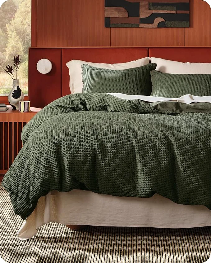 Proven Bedsure Cotton Duvet Cover Set - Cotton Waffle Weave Olive Green Duvet Cover Oversized King Size GentleSoft™ and Breathable Bedding Set for All Season 3 Pieces 120 quot x98 quot Certified