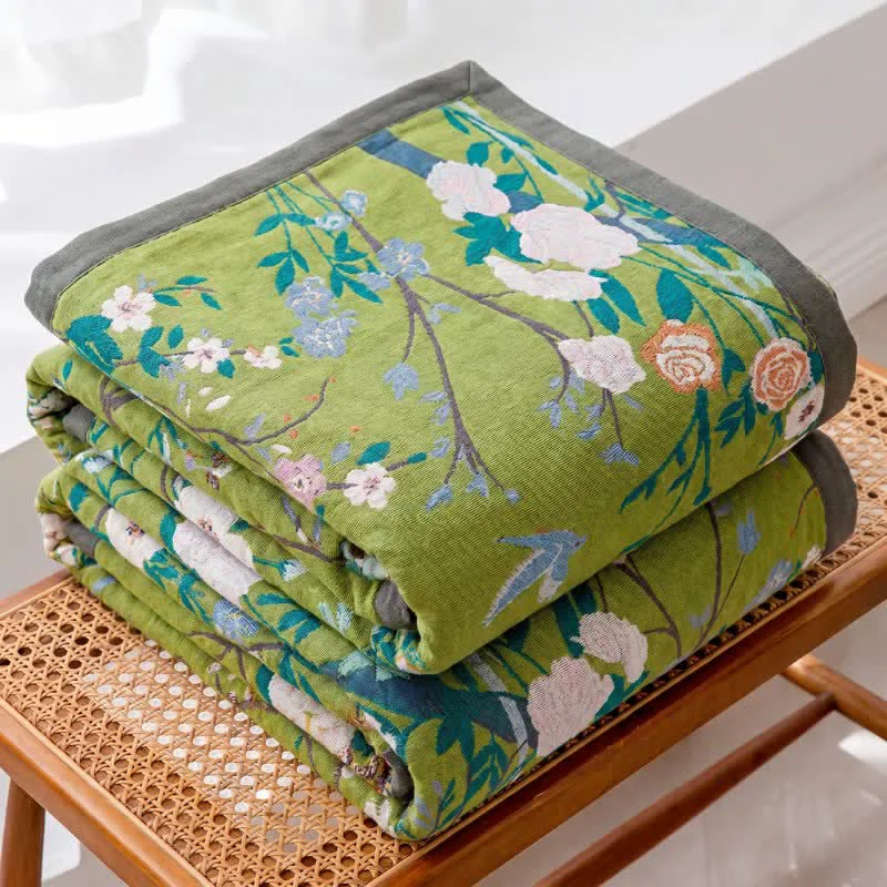 Premium Material Ownkoti Garden Floral Cotton Gauze Quilt Blanket Recyclable