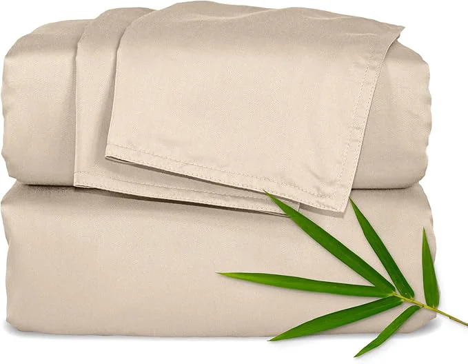 Flexible Pure Bamboo Twin Sheets Organic Viscose Derived from Bamboo Bed Sheet Set Luxuriously Soft amp Cooling Double Stitching 2 Year Quality Promise Twin Almond Powerful