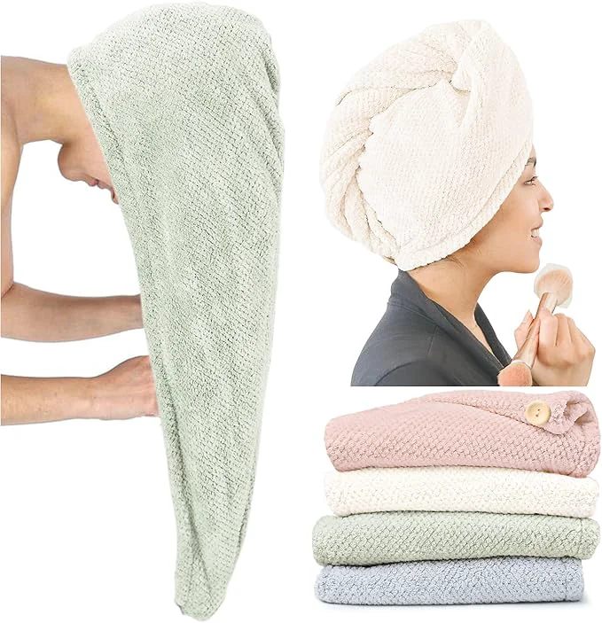 First-Class ROLSHOL Extra Large 4 Pack Microfiber Hair Towel Wrap Green