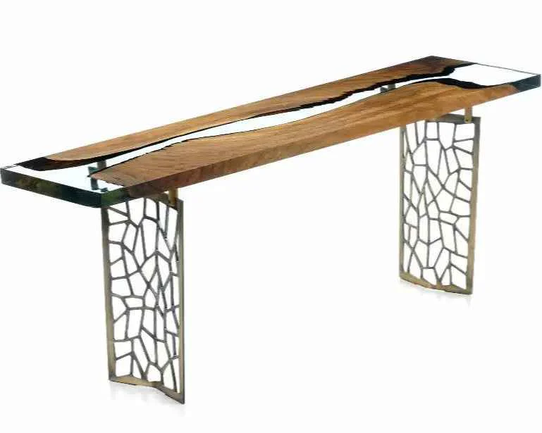 Enhanced Walnut wood and resin sofa amp entry table Voronoi collection Trendy