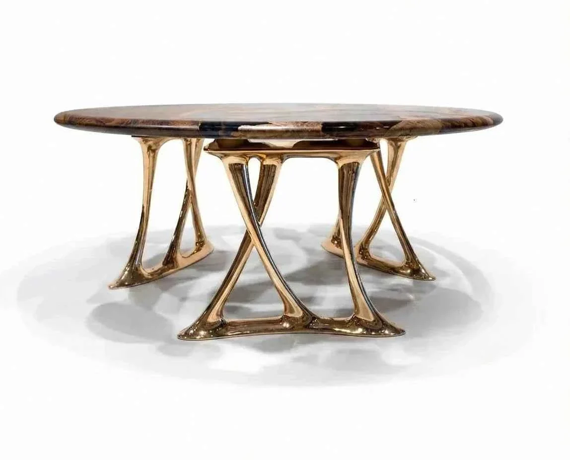 Elite Luxury Round Walnut Dining Table with Rose Gold Aluminum Legs Responsible