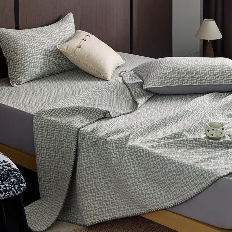 Elegant Ownkoti Neutral Geometric 3-Layer Cotton Gauze Quilt Exceptional