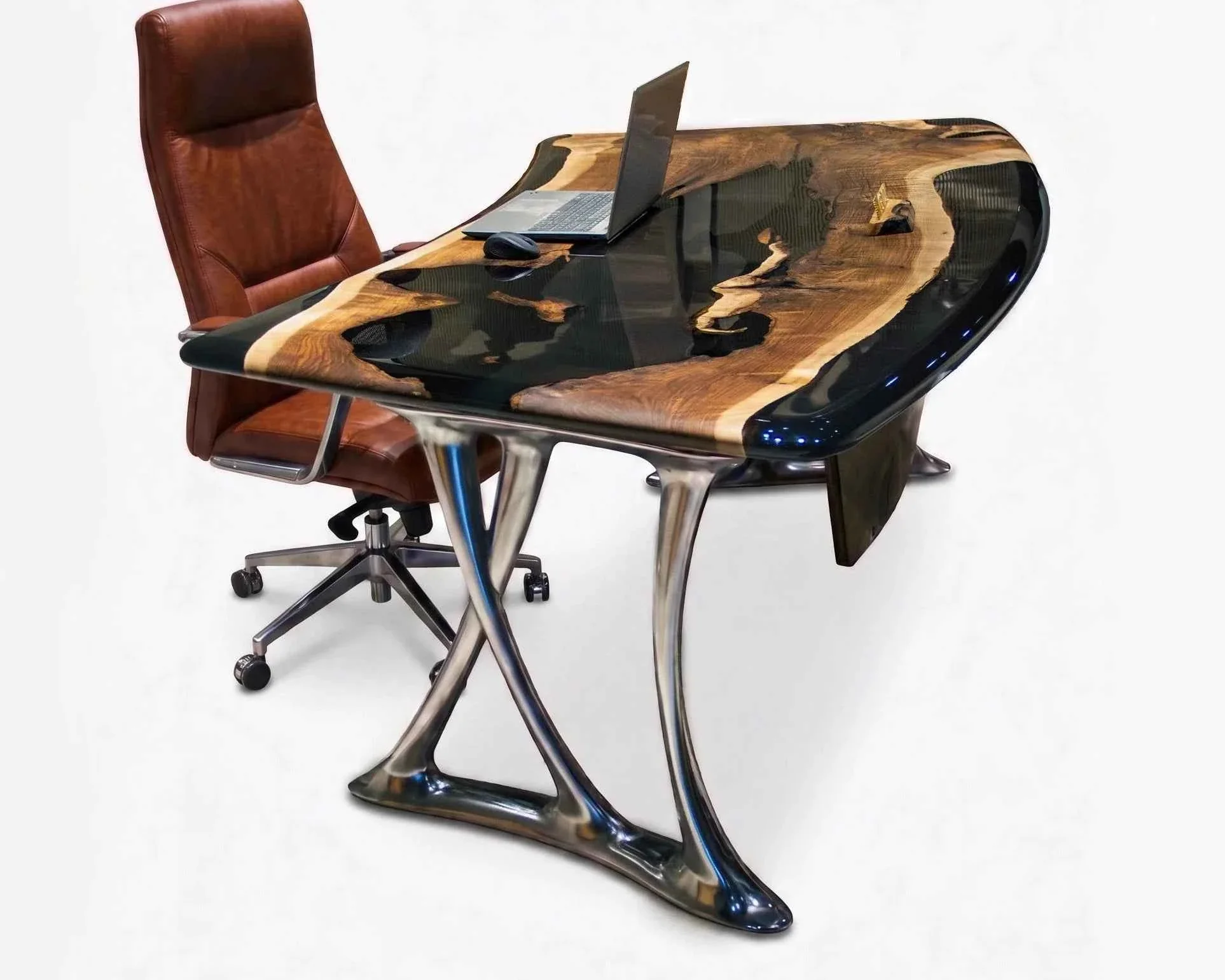 Minimalist Luxury D-Shaped Walnut amp Epoxy Executive Desk Contemporary