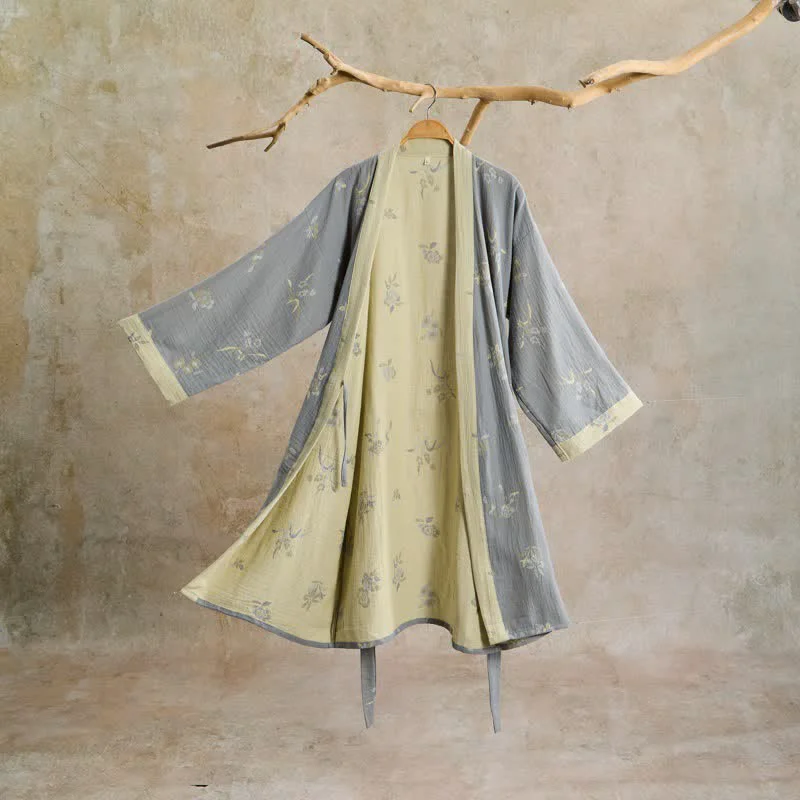 High-Quality Ownkoti Elegant Floral Cotton Gauze Kimono Robe Verified
