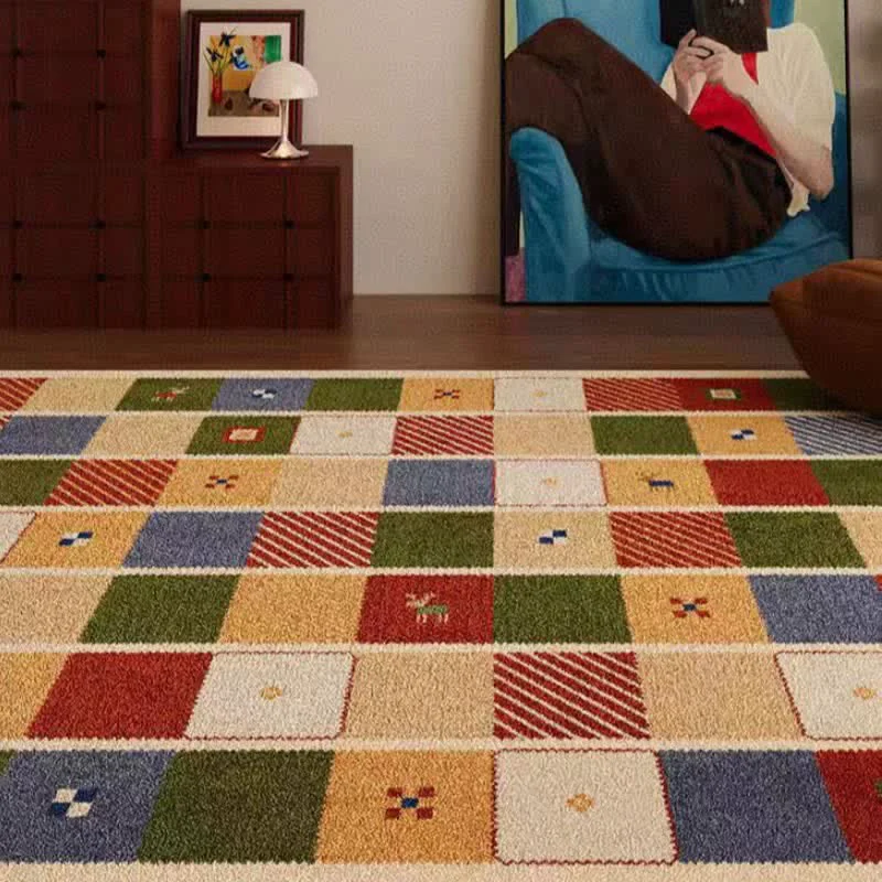 High-End Ownkoti Colorful Patchwork Checkered Area Rug Professional