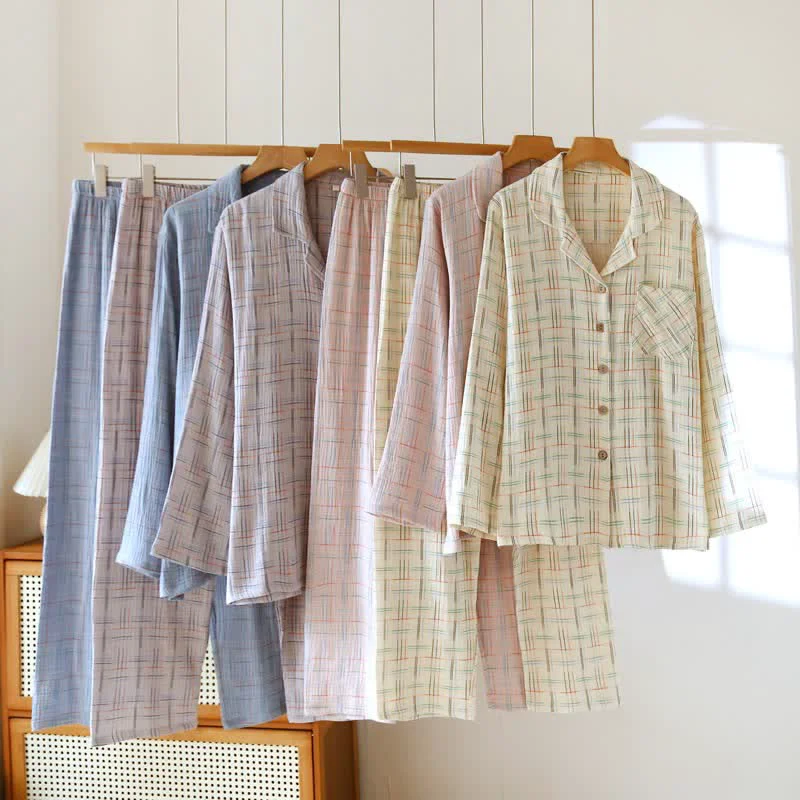 Responsible Ownkoti Colorful Stripe Check Cotton Matching Pajamas Outstanding
