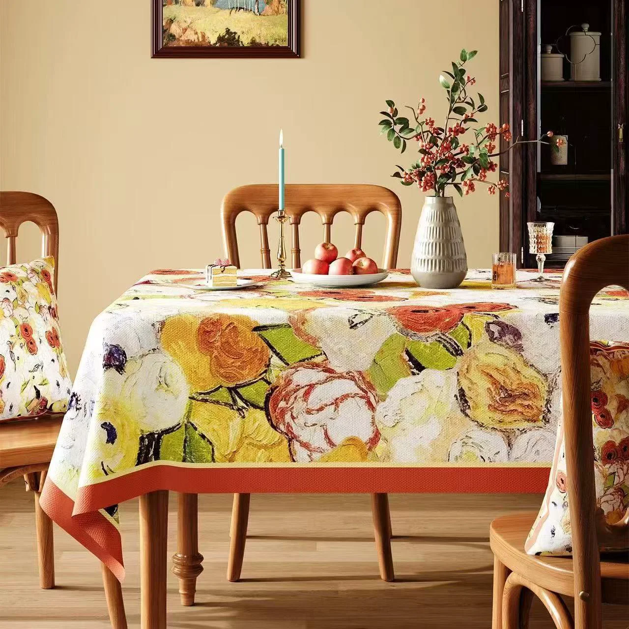Flexible Ownkoti Waterproof Oil-Painting Floral Tablecloth Lightweight