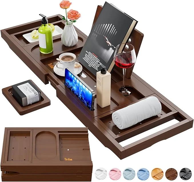 Organic Yirilan Bathtub Trays for Tub Bath Tray Foldable Bathtub Caddy Modern