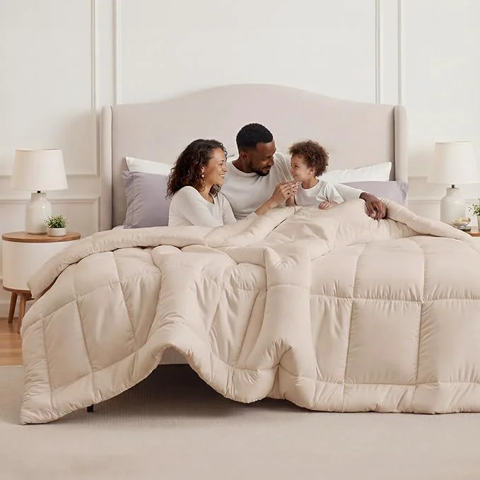 Fashionable Bedsure Comforter Duvet Insert - Quilted Comforters Cal King Size All Season Duvet Down Bedding with 8 Tabs Gifts for Women Men Beige Alaskan King 130x120 Inches Fast