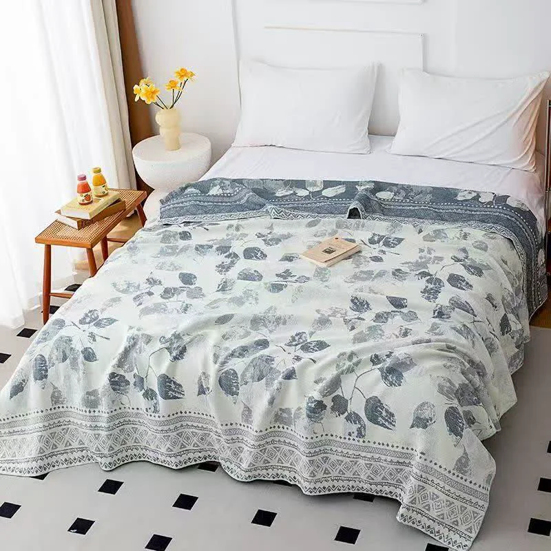 Powerful Ownkoti Boho Leaf Print Cotton Gauze Quilt Fine Crafted