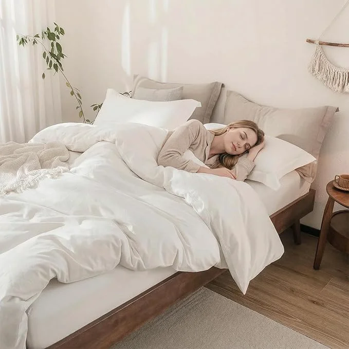 Healthy Off White Duvet Cover Super Queen Size Washed Cotton Bedding Set Cover 1 Duvet Cover Zipper Closure and 2 Pillowcases 98inchx90inch Verified